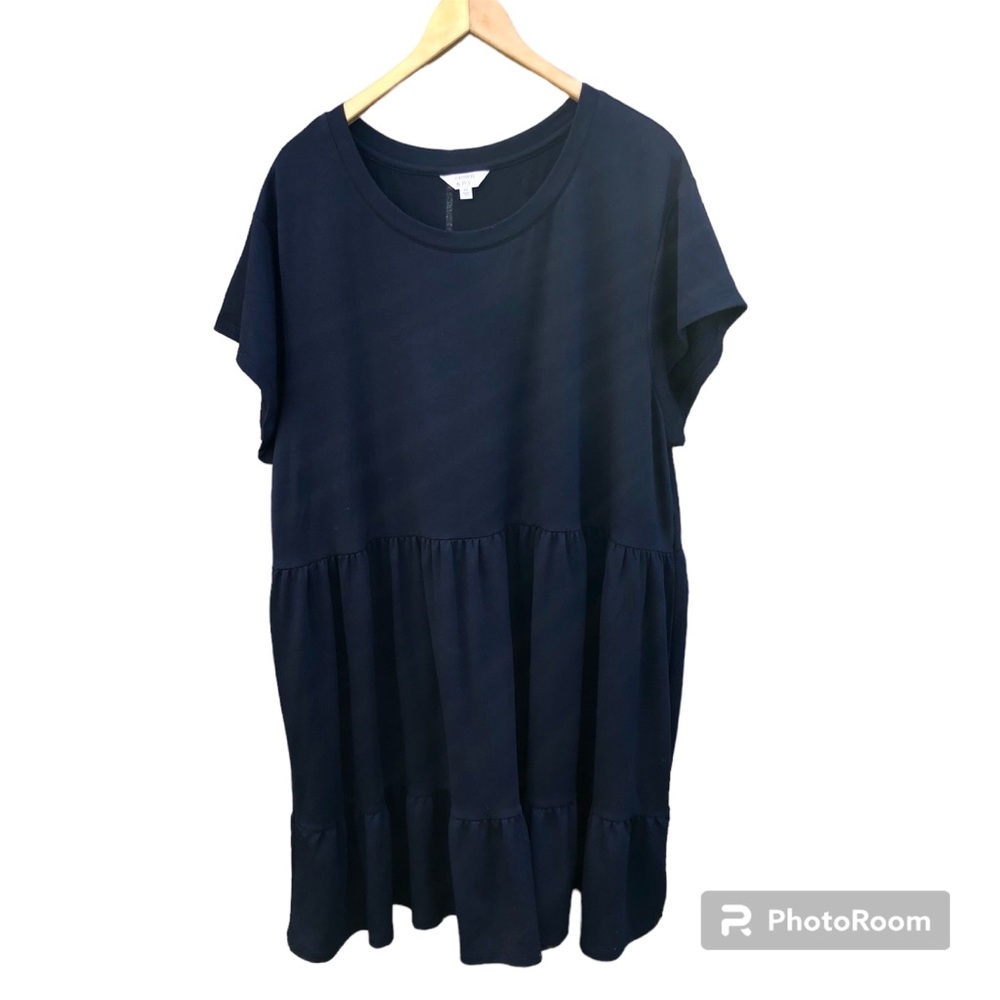 Crown & Ivy Dress Plus Size 3X Midi Tiered Stretch Solid Navy Blue